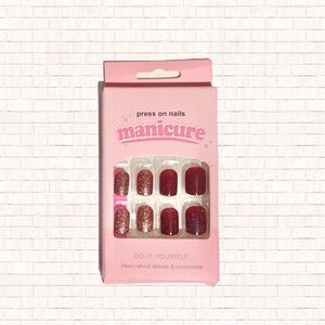Press On Nails Instant Manicure set of 24 Wine Red w/ Glitter Fake Nails NWT OBO